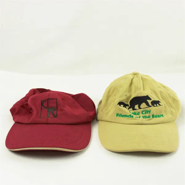 Lot of 2 Adjustable Baseball Caps Red W/CR & Brown W/Lake City
