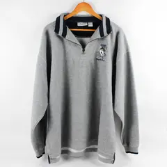 Vintage Artisans Men's XL Gray/Navy Eagle Crest Wolf Graphic 1/4 Zip Sweater