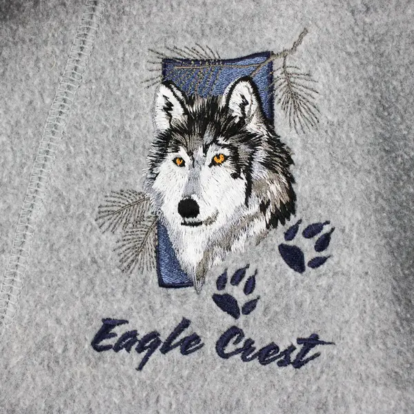 Vintage Artisans Men's XL Gray/Navy Eagle Crest Wolf Graphic 1/4 Zip Sweater