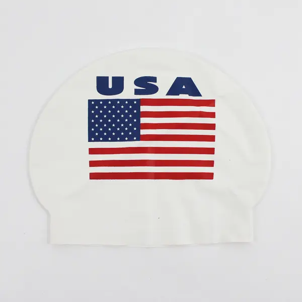 TYR Silicone Swim Cap White w/USA American Flag Design