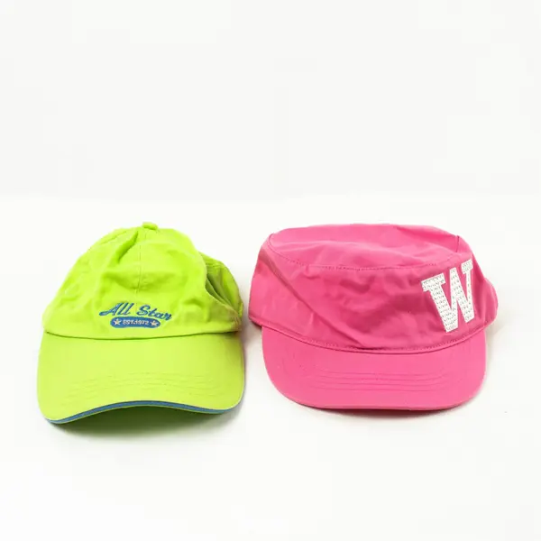 Lot of 2 Adjustable Baseball Caps Pink W & Neon Green Allstars