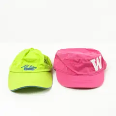 Lot of 2 Adjustable Baseball Caps Pink W & Neon Green Allstars