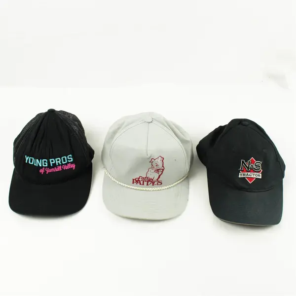 Lot of 3 Adjustable Baseball Caps Fatty Patty's N&S Tractor-Young Pro's