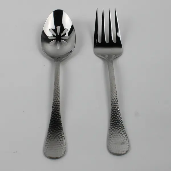 Lot Of 2 Wallace Silver Continental Hammered Pat 18/0 SS Serving Spoon & Fork