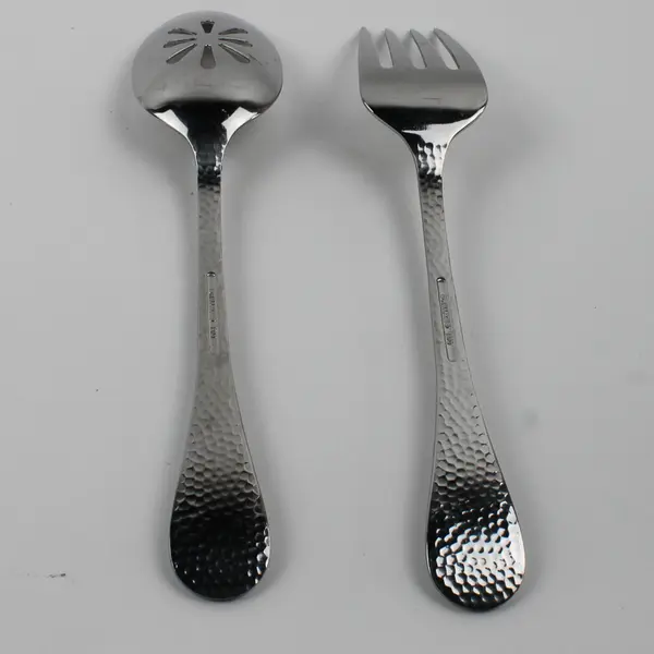 Lot Of 2 Wallace Silver Continental Hammered Pat 18/0 SS Serving Spoon & Fork