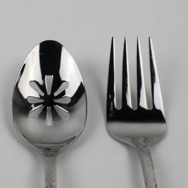 Lot Of 2 Wallace Silver Continental Hammered Pat 18/0 SS Serving Spoon & Fork