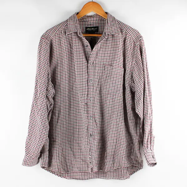 Eddie Bauer Men's L Red Plaid Lightweight 100% Cotton Button Up Shirt