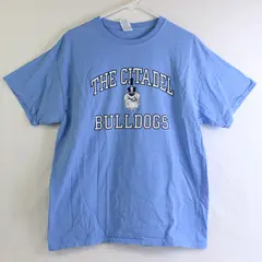 Vtg Gildan Adult L Sky Blue "Citadel Bulldogs" Graphic Short Sleeve Cotton Tee