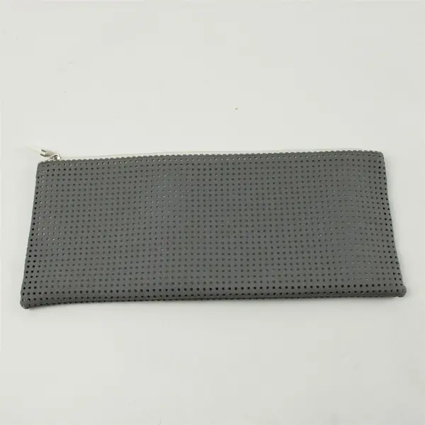 Silver Perforated Clutch Makeup Bag Evening Cosmetic Pouch Zip Closure