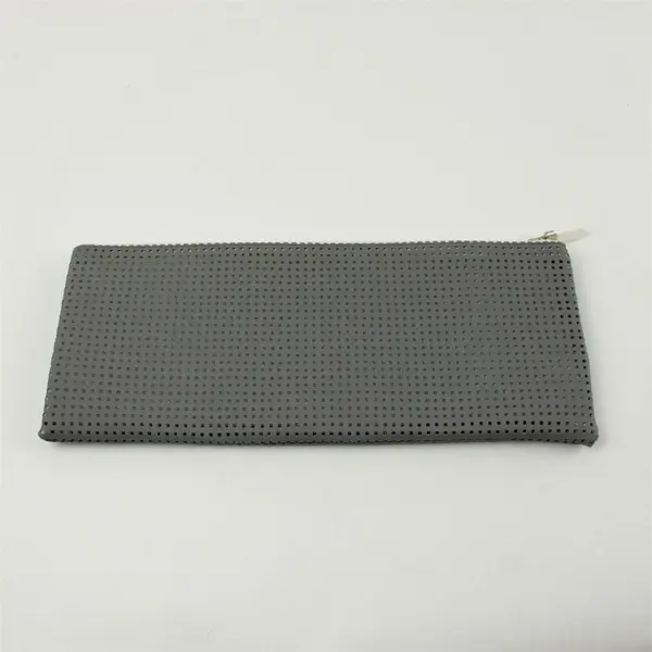 Silver Perforated Clutch Makeup Bag Evening Cosmetic Pouch Zip Closure