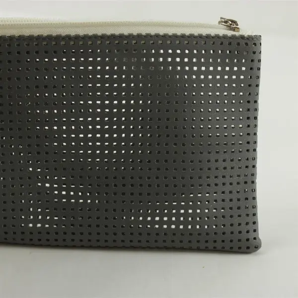 Silver Perforated Clutch Makeup Bag Evening Cosmetic Pouch Zip Closure