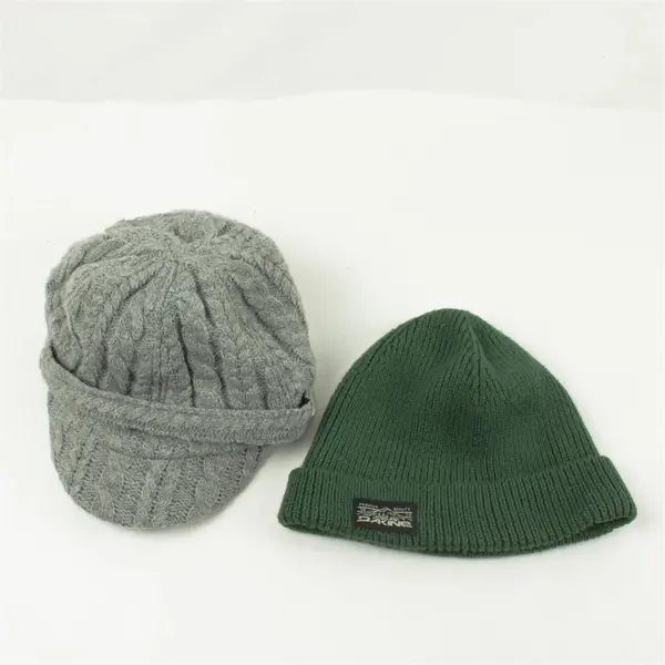 Lot of 2 Winter Hats Grey W/Small Bill & Green Dakine Stocking Cap