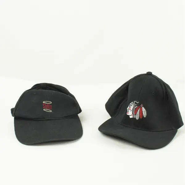 Lot of 2 Adjustable Baseball Caps Black Portland Winterhawks & Black Stavin