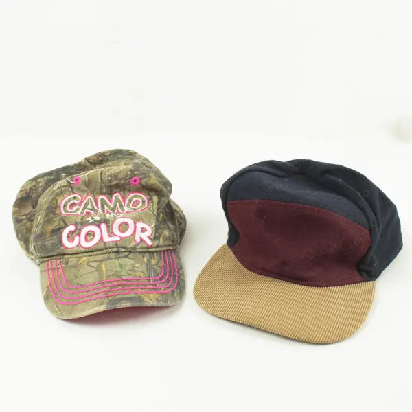 Lot of 2 Toddler Hats Camo Adjustable Baseball & Blue Burgundy W/Brown Bill