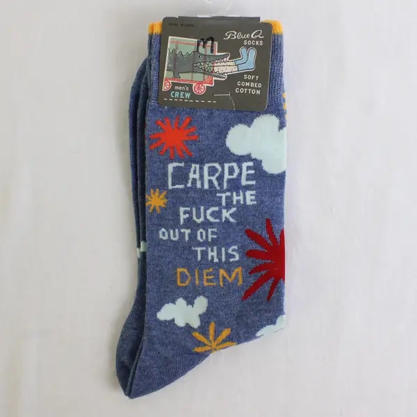 NWT Blue Q Socks Men's Shoe Size 7-12 Crew Height Blue Carpe Diem