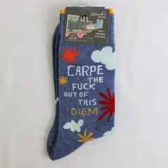 NWT Blue Q Socks Men's Shoe Size 7-12 Crew Height Blue Carpe Diem