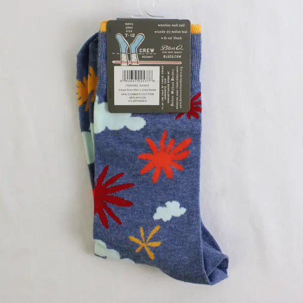 NWT Blue Q Socks Men's Shoe Size 7-12 Crew Height Blue Carpe Diem