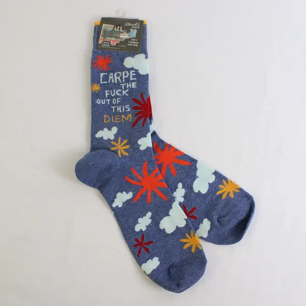 NWT Blue Q Socks Men's Shoe Size 7-12 Crew Height Blue Carpe Diem