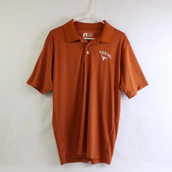 Russel Men's L Burnt Orange Texas Longhorns Polo Shirt Embroidered UT Logo
