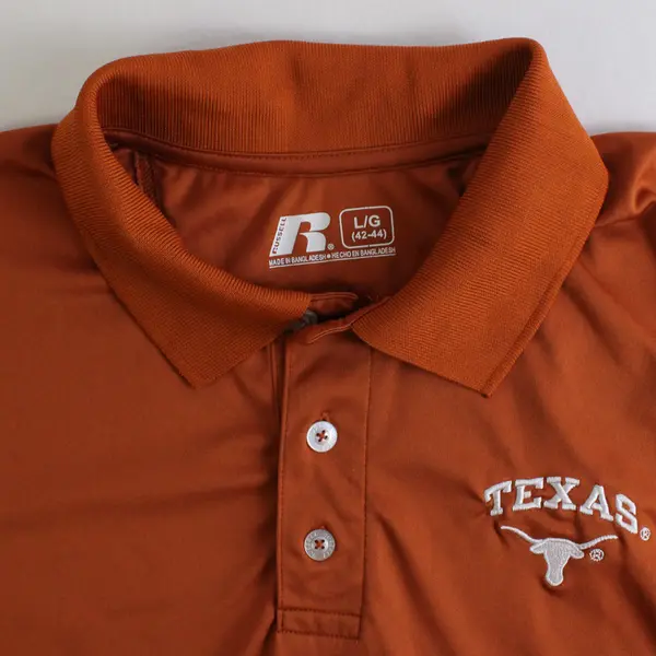 Russel Men's L Burnt Orange Texas Longhorns Polo Shirt Embroidered UT Logo