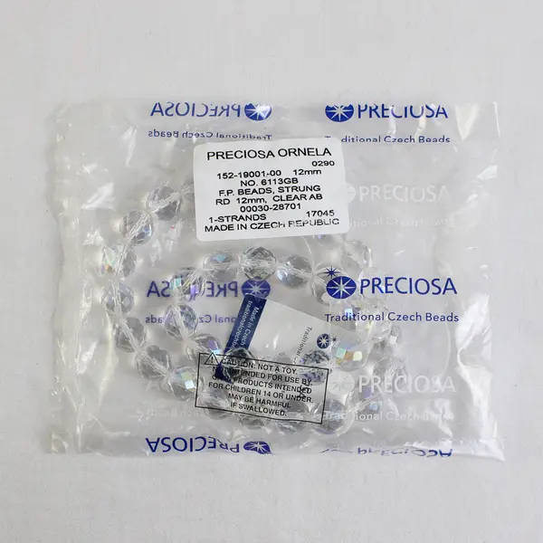 Preciosa Ornela Czech Round Faceted Transparent String Beads, 12mm, New 