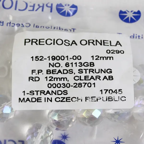 Preciosa Ornela Czech Round Faceted Transparent String Beads, 12mm, New 