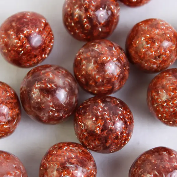 Mottled Orange/ Brown Glass Circular Beads x 14 Count, 0.10" Round