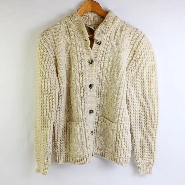 VTG Gaeltarra Adult M 36" Aran Handloomed 100% Wool Cardigan Made in Ireland