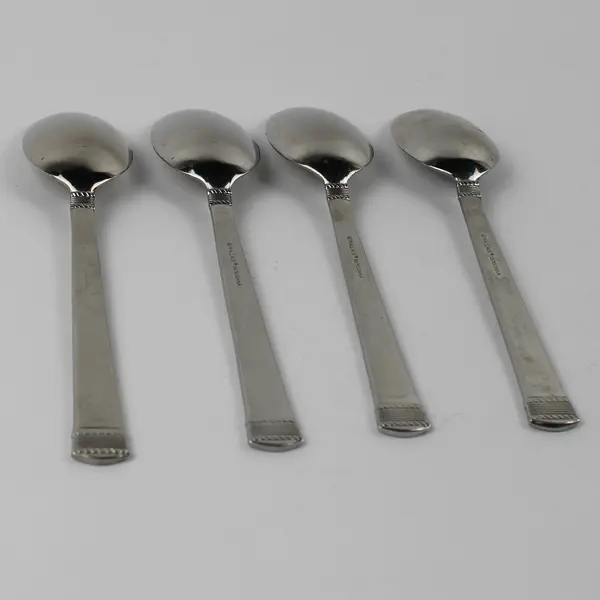 Lot of 4 Wallace Silver Coin Edge Pattern 18/10 SS Oval Soup Spoons 7.5" Good