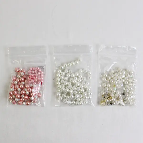 Lot of 3 Small Bags of Light Pink & White Loose Artificial Plastic Pearls