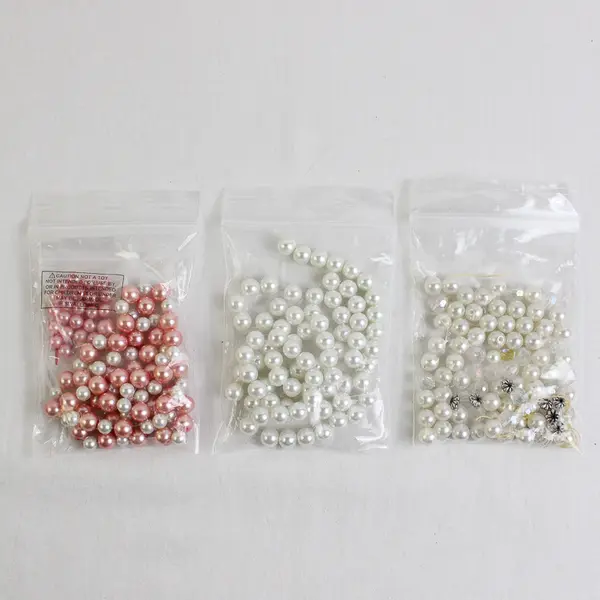Lot of 3 Small Bags of Light Pink & White Loose Artificial Plastic Pearls