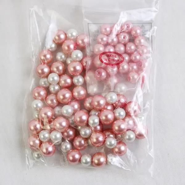 Lot of 3 Small Bags of Light Pink & White Loose Artificial Plastic Pearls