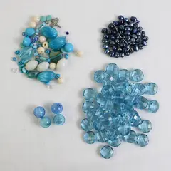4 x Small Bags of Assorted Blue Acrylic and Plastic Beads, One is Fire Mtn. Gems