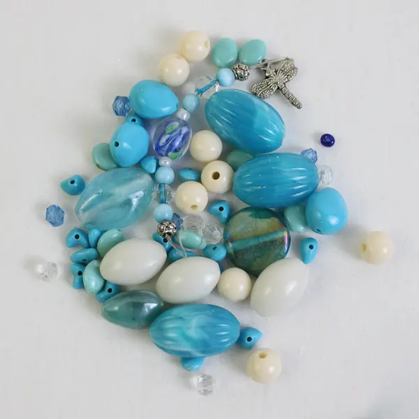 4 x Small Bags of Assorted Blue Acrylic and Plastic Beads, One is Fire Mtn. Gems