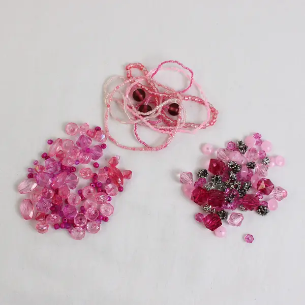 2 Small Bags of Assorted Shapes Pink Beads
