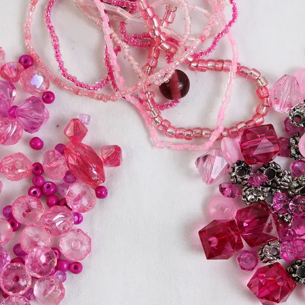 2 Small Bags of Assorted Shapes Pink Beads