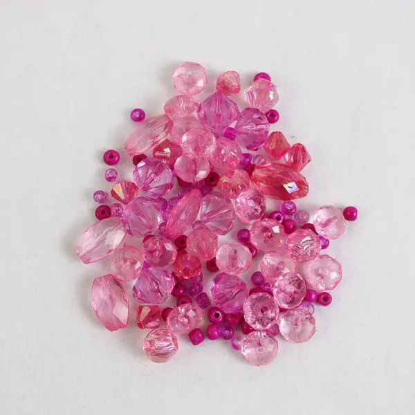 2 Small Bags of Assorted Shapes Pink Beads