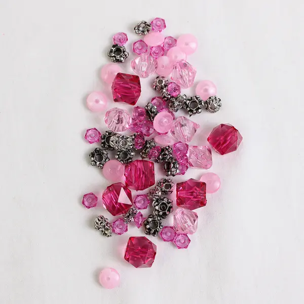 2 Small Bags of Assorted Shapes Pink Beads