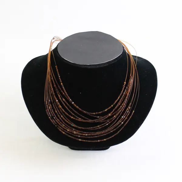 12-Strand Brown Seed Bead Fashion Necklace 9" Long