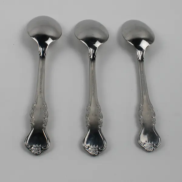 Lot of 3 Wallace Silver Colby Pattern 18/8 SS Oval-Shaped Soup Spoons 6.75" Rare
