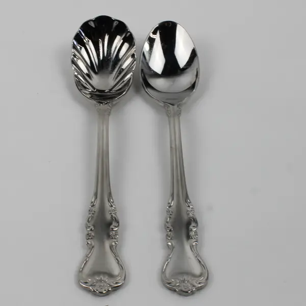 Lot of 2 Wallace Silver Colby Pattern 18/8 SS HTF Rare 1 Teaspoon 1 Sugar Spoon