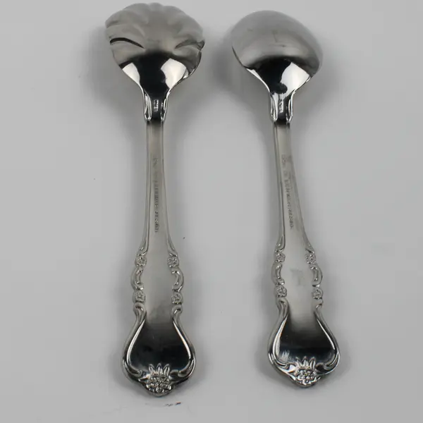 Lot of 2 Wallace Silver Colby Pattern 18/8 SS HTF Rare 1 Teaspoon 1 Sugar Spoon