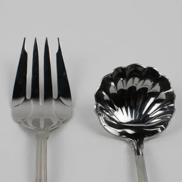 2 Wallace Silver Colby Pattern 18/8 SS HTF Rare Shell Ladle & Serving Fork Good