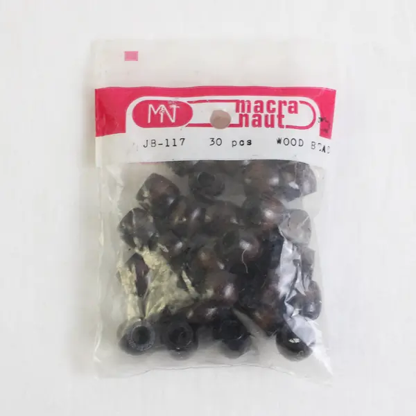Bag of 30 Dark Brown Wooden Craft Beads, New JB-117 Macra Naut