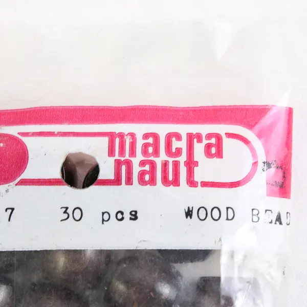 Bag of 30 Dark Brown Wooden Craft Beads, New JB-117 Macra Naut