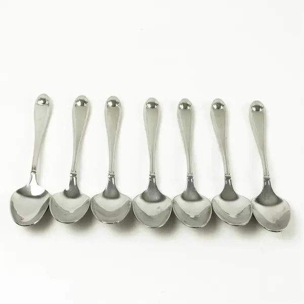 Set of 7 Oneida Satin Garnet Stainless Place/Oval Soup Spoons