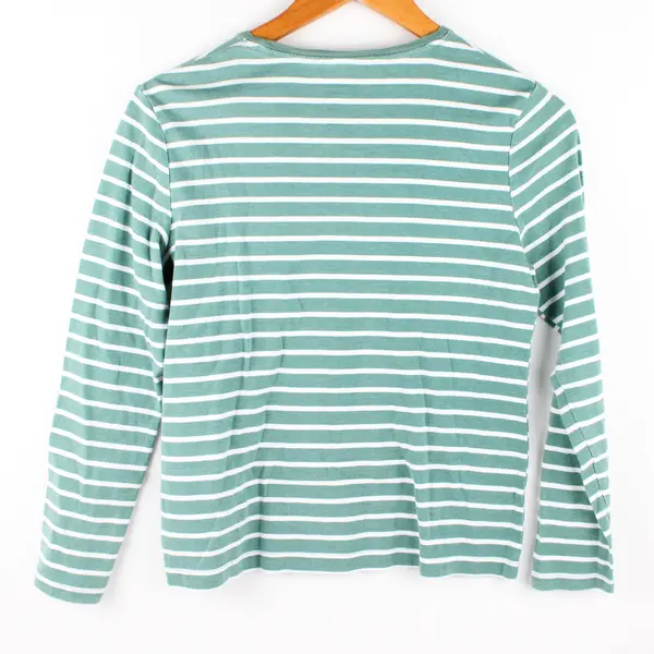 Croft & Barrow Women's Small Petite Green & White The Classic Tee Long Sleeve