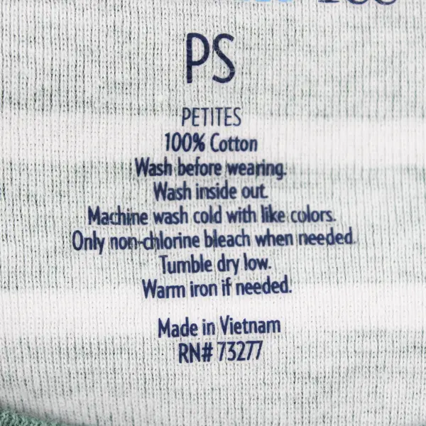 Croft & Barrow Women's Small Petite Green & White The Classic Tee Long Sleeve