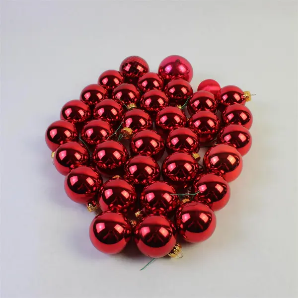 Lot of 34 Unbranded Small Red Round Christmas Ornaments 2" Assorted