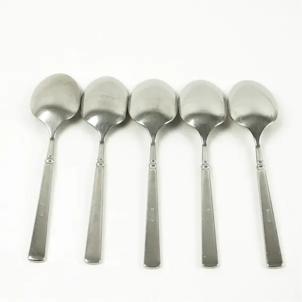 Set of 5 Oneida Easton Glossy Stainless Place/Oval Soup Spoons